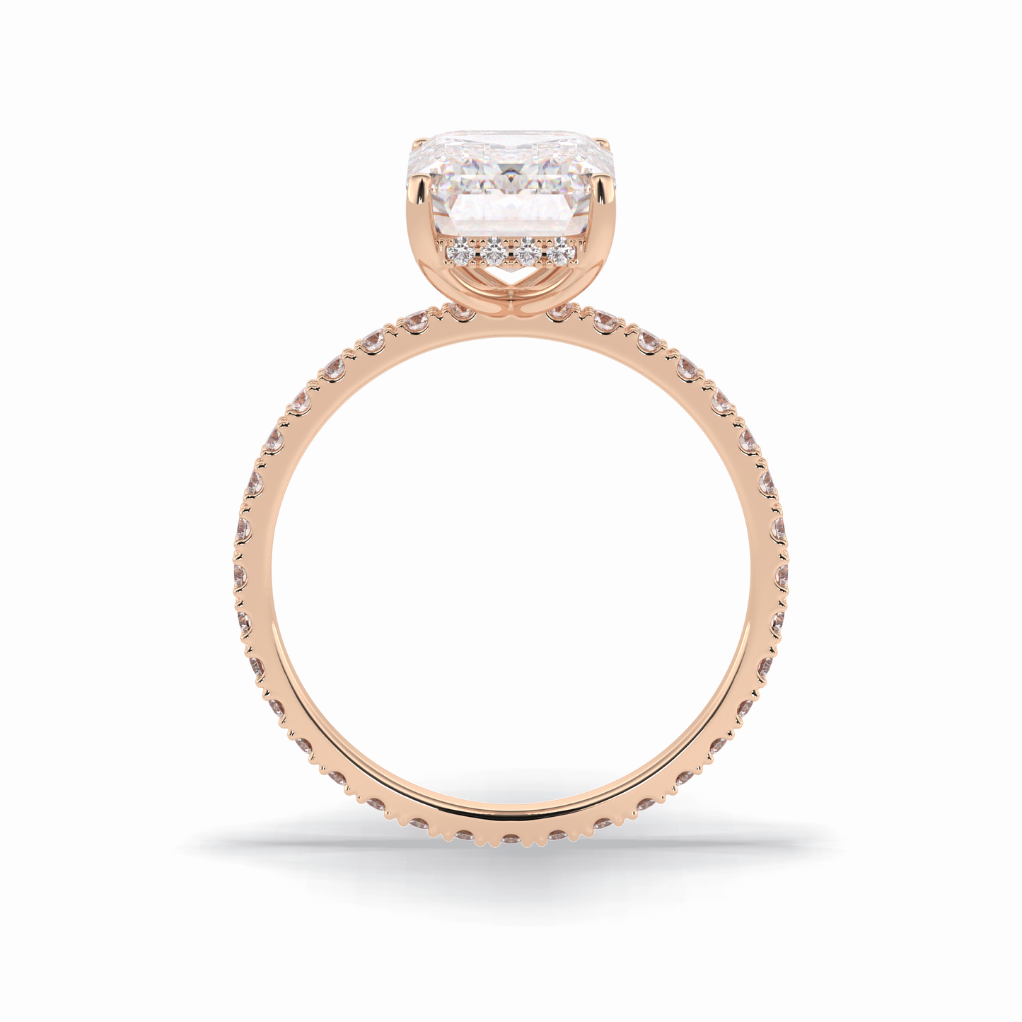 3.06 CT Emerald Cut Hidden Halo & Pave Style Moissanite Engagement Rings
