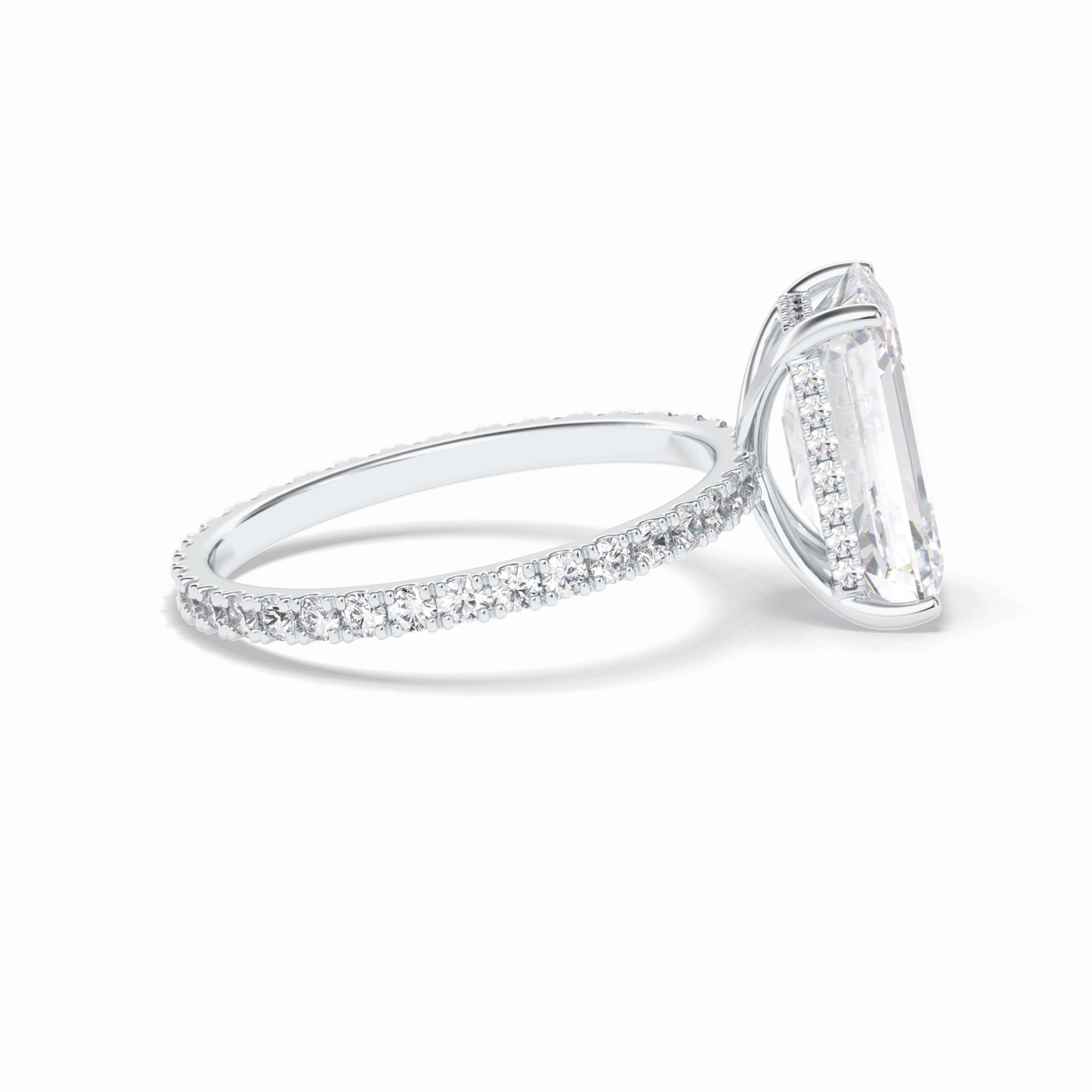 3.06 CT Emerald Cut Hidden Halo & Pave Style Moissanite Engagement Rings