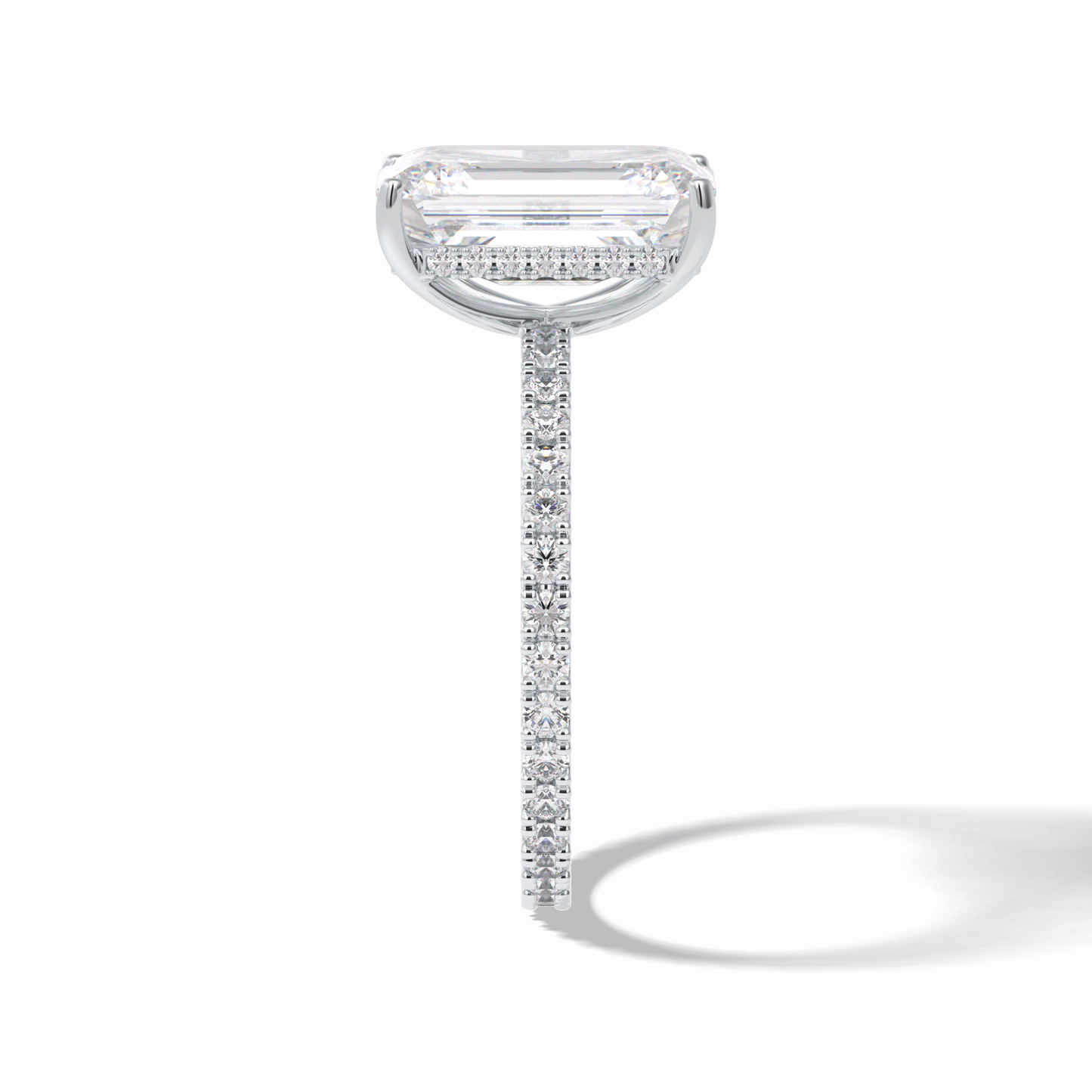 3.06 CT Emerald Cut Hidden Halo & Pave Style Moissanite Engagement Rings