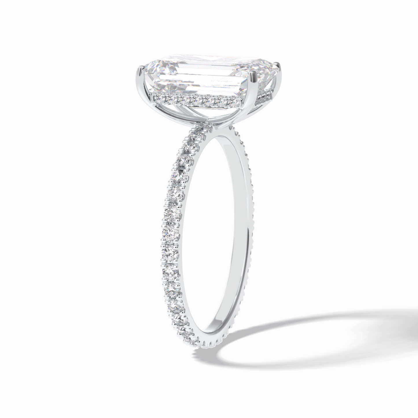 3.06 CT Emerald Cut Hidden Halo & Pave Style Moissanite Engagement Rings
