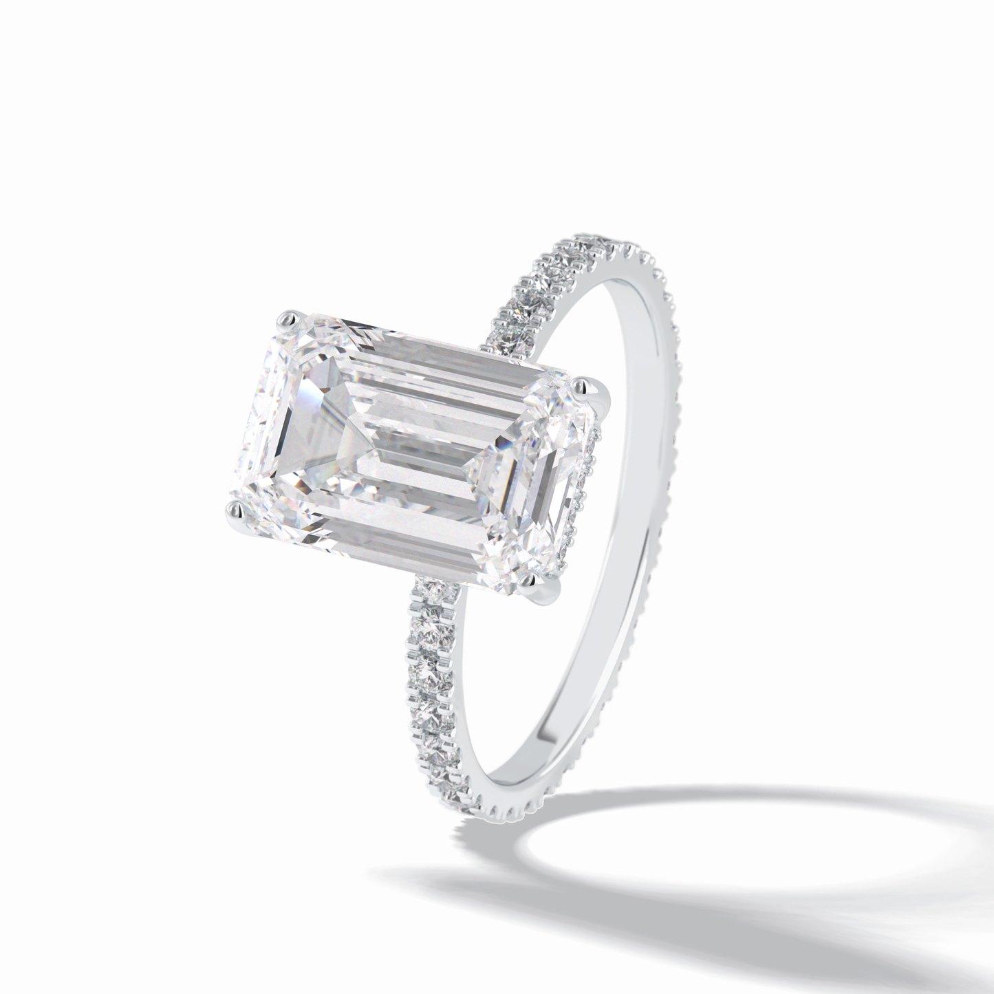 3.06 CT Emerald Cut Hidden Halo & Pave Style Moissanite Engagement Rings