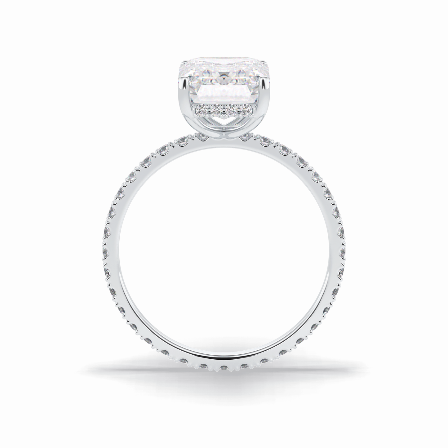 3.06 CT Emerald Cut Hidden Halo & Pave Style Moissanite Engagement Rings