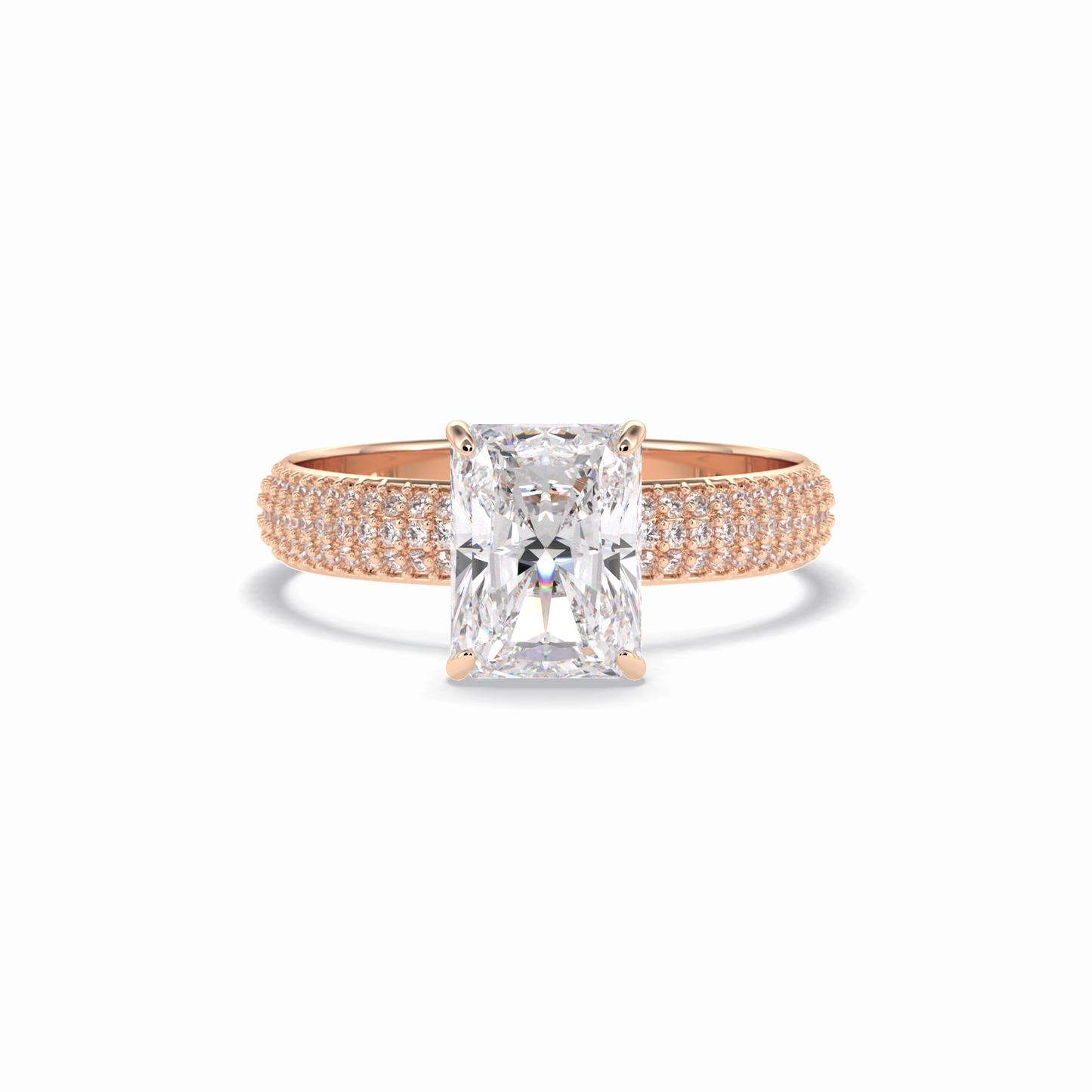 2.0 CT Radiant Cut Pave Style Moissanite Engagement Rings