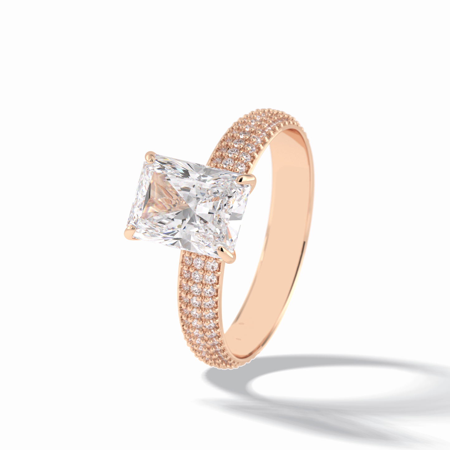 2.0 CT Radiant Cut Pave Style Moissanite Engagement Rings