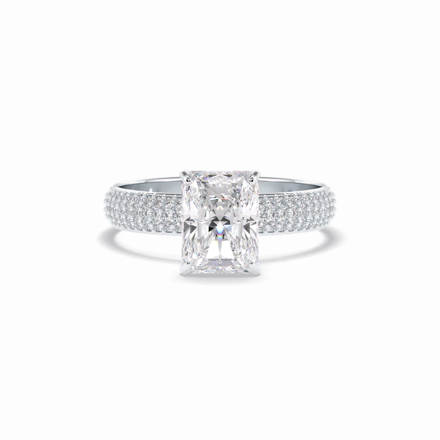 2.0 CT Radiant Cut Pave Style Moissanite Engagement Rings