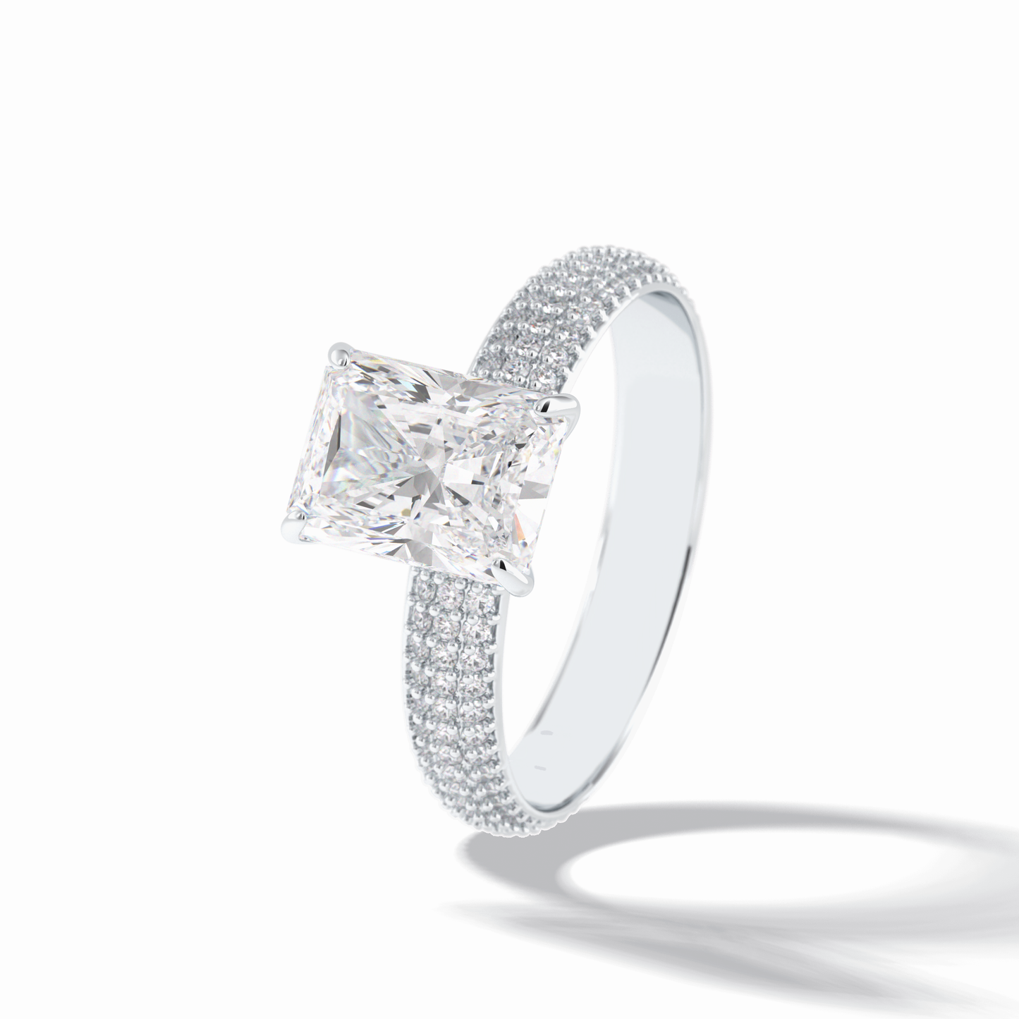 2.0 CT Radiant Cut Pave Style Moissanite Engagement Rings
