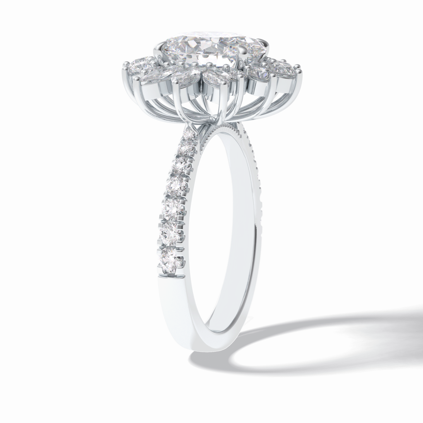 2.01 CT Oval Cut Halo & Pave Style Moissanite Engagement Rings