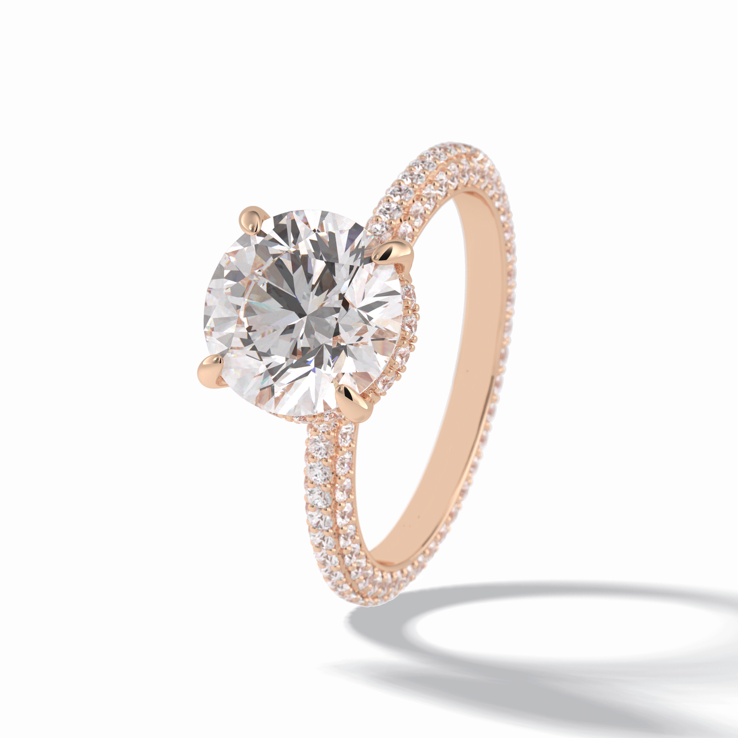 2.5 CT Round Cut Hidden Halo & Pave Style Moissanite Engagement Rings