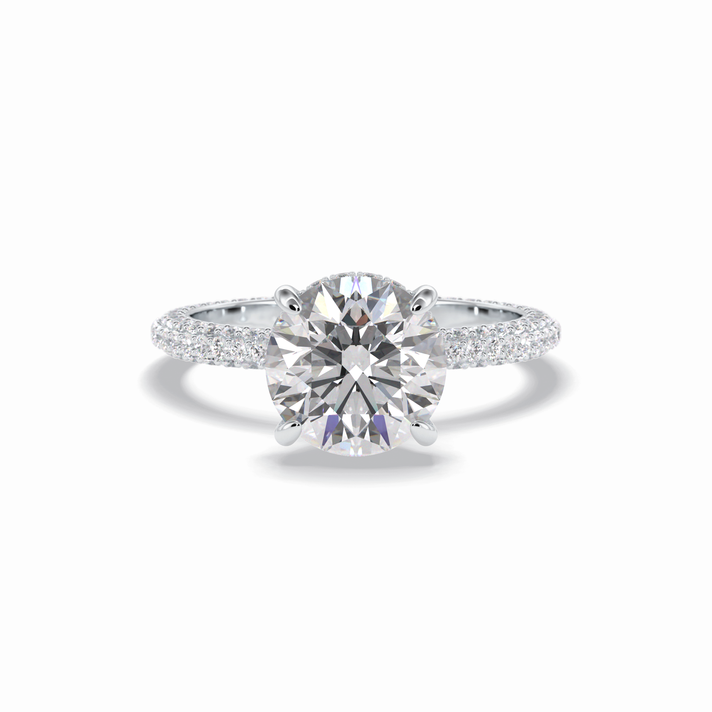 2.5 CT Round Cut Hidden Halo & Pave Style Moissanite Engagement Rings