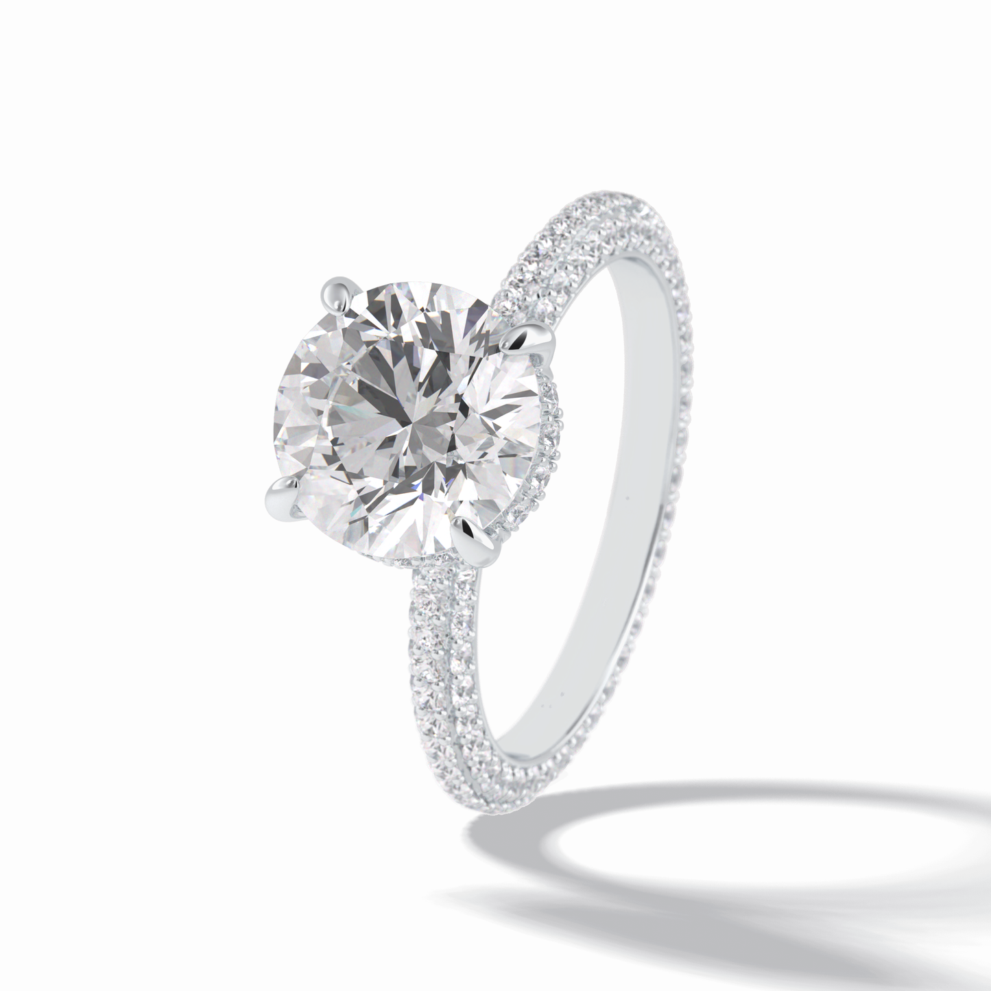 2.5 CT Round Cut Hidden Halo & Pave Style Moissanite Engagement Rings