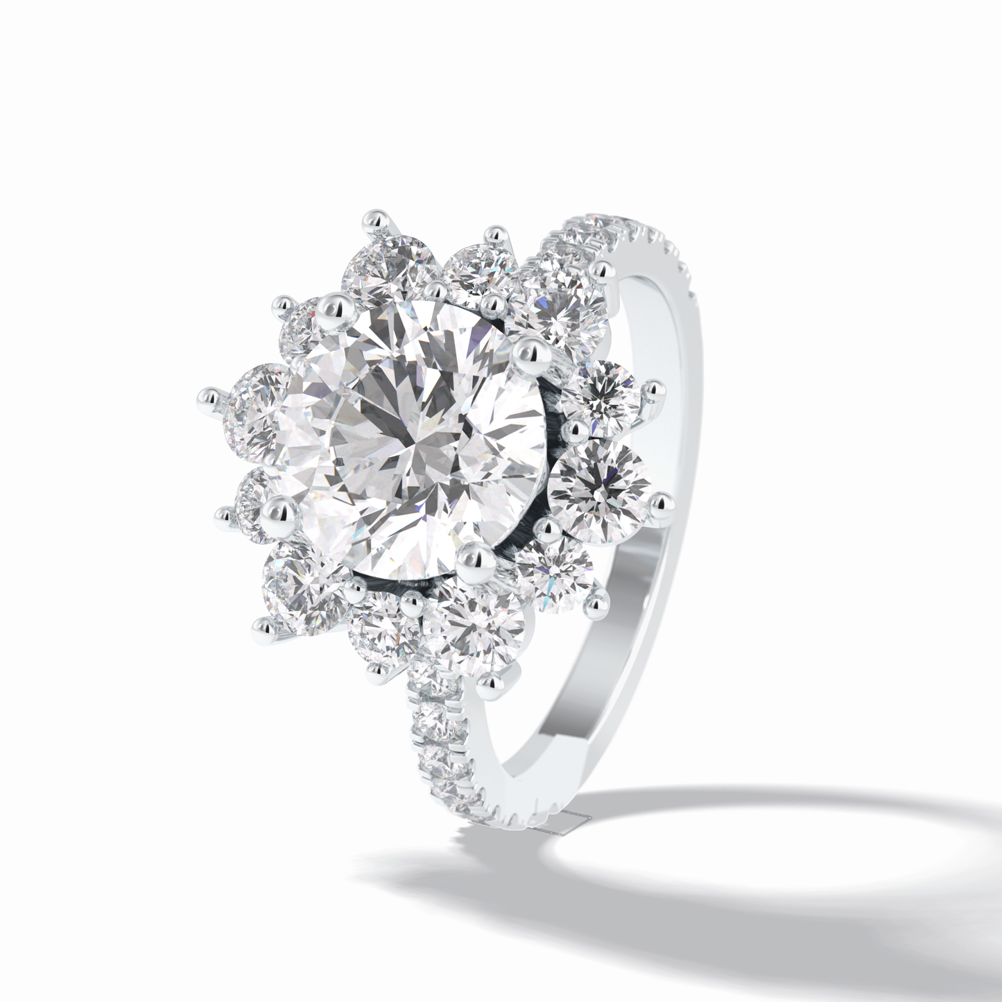 2.5 CT Round Cut Halo & Pave Style Moissanite Engagement Rings