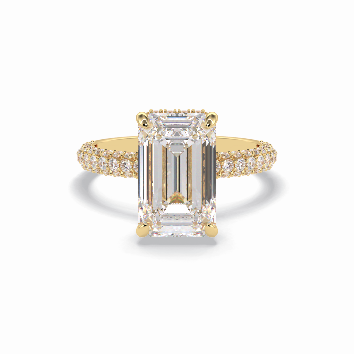 3.99 CT Emerald Cut Hidden Halo & Pave Style Moissanite Engagement Rings