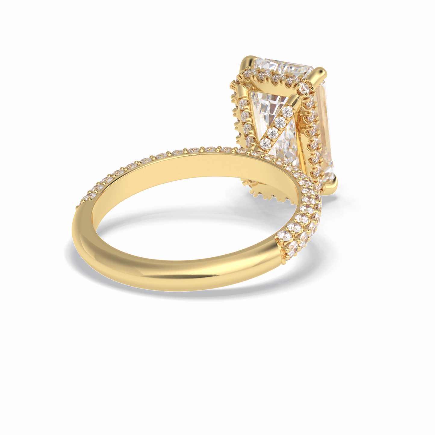 3.99 CT Emerald Cut Hidden Halo & Pave Style Moissanite Engagement Rings