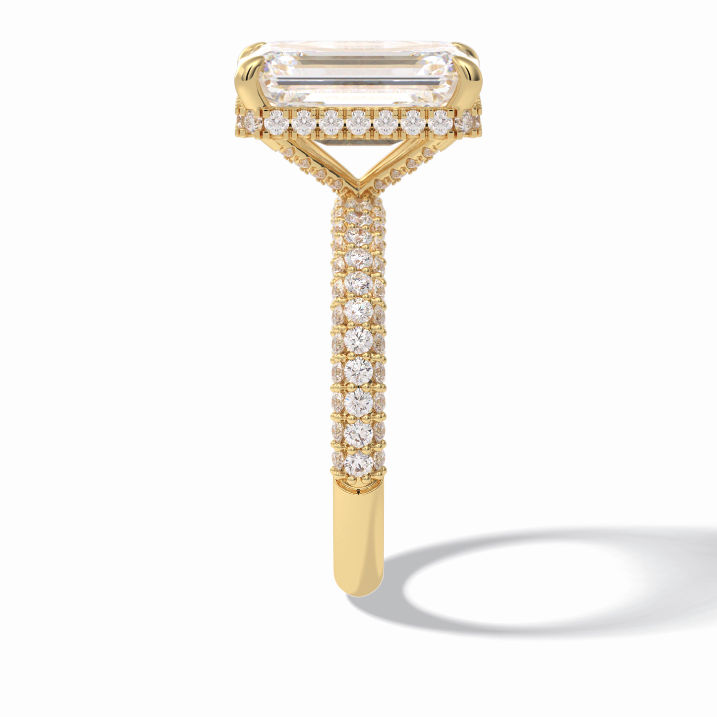 3.99 CT Emerald Cut Hidden Halo & Pave Style Moissanite Engagement Rings