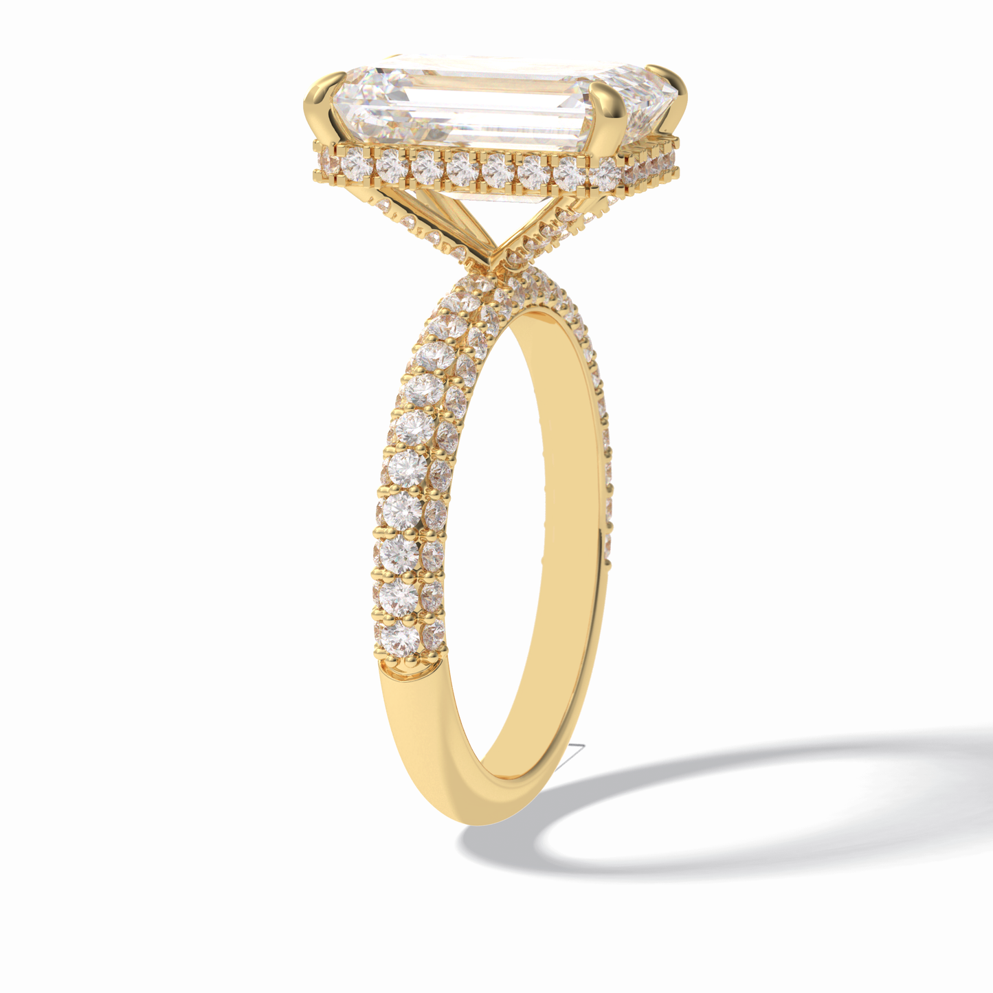 3.99 CT Emerald Cut Hidden Halo & Pave Style Moissanite Engagement Rings