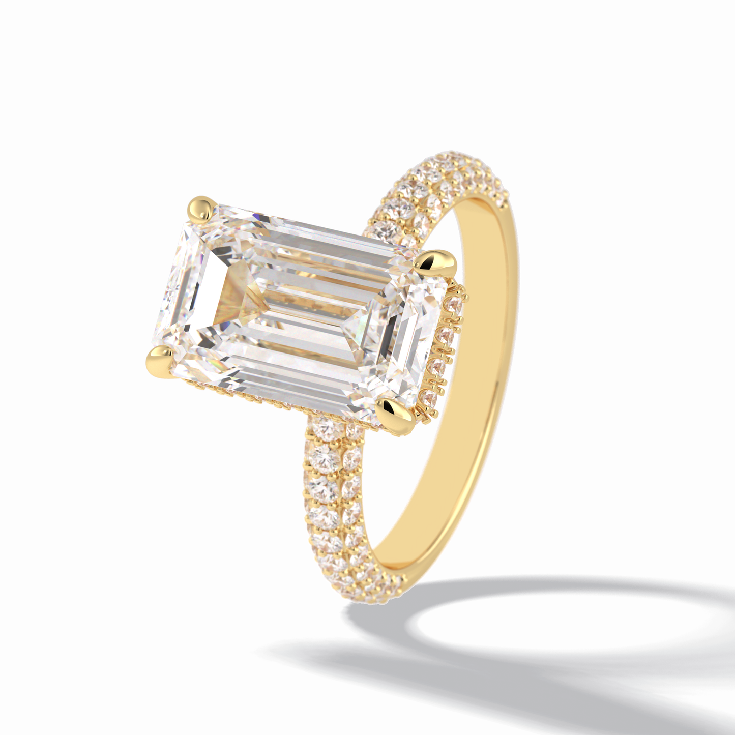 3.99 CT Emerald Cut Hidden Halo & Pave Style Moissanite Engagement Rings