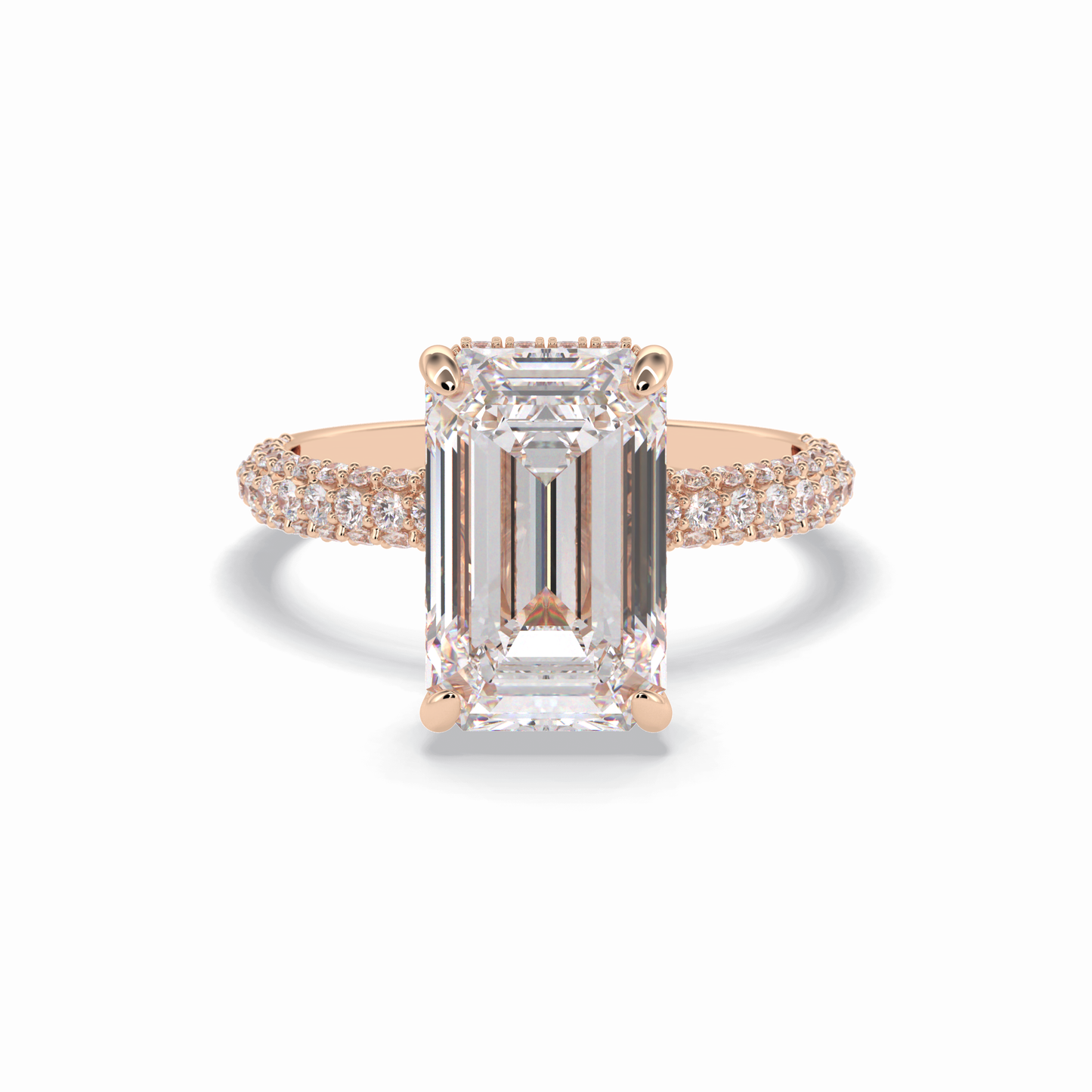 3.99 CT Emerald Cut Hidden Halo & Pave Style Moissanite Engagement Rings