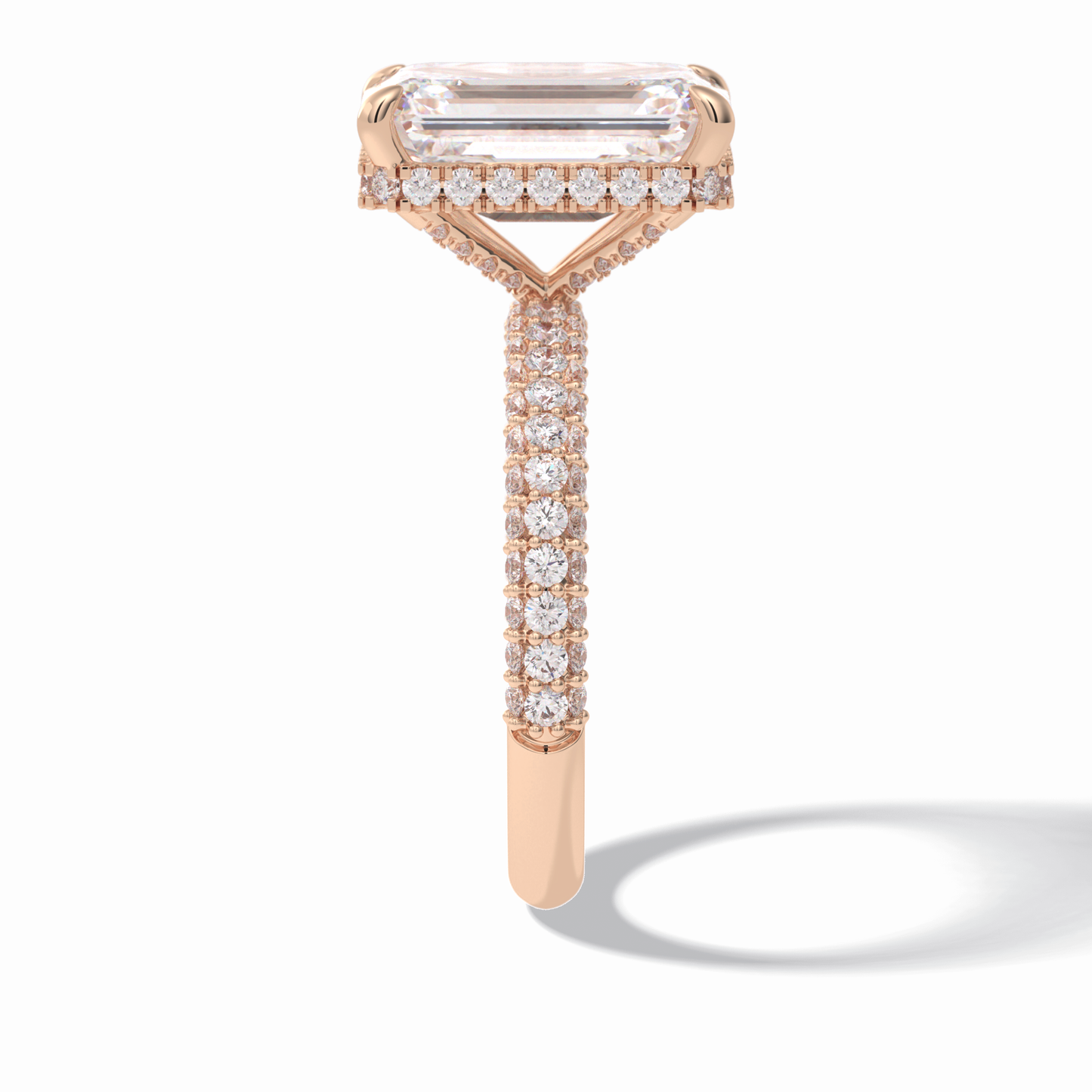 3.99 CT Emerald Cut Hidden Halo & Pave Style Moissanite Engagement Rings