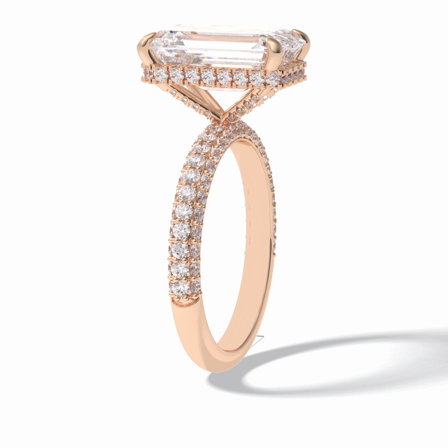 3.99 CT Emerald Cut Hidden Halo & Pave Style Moissanite Engagement Rings
