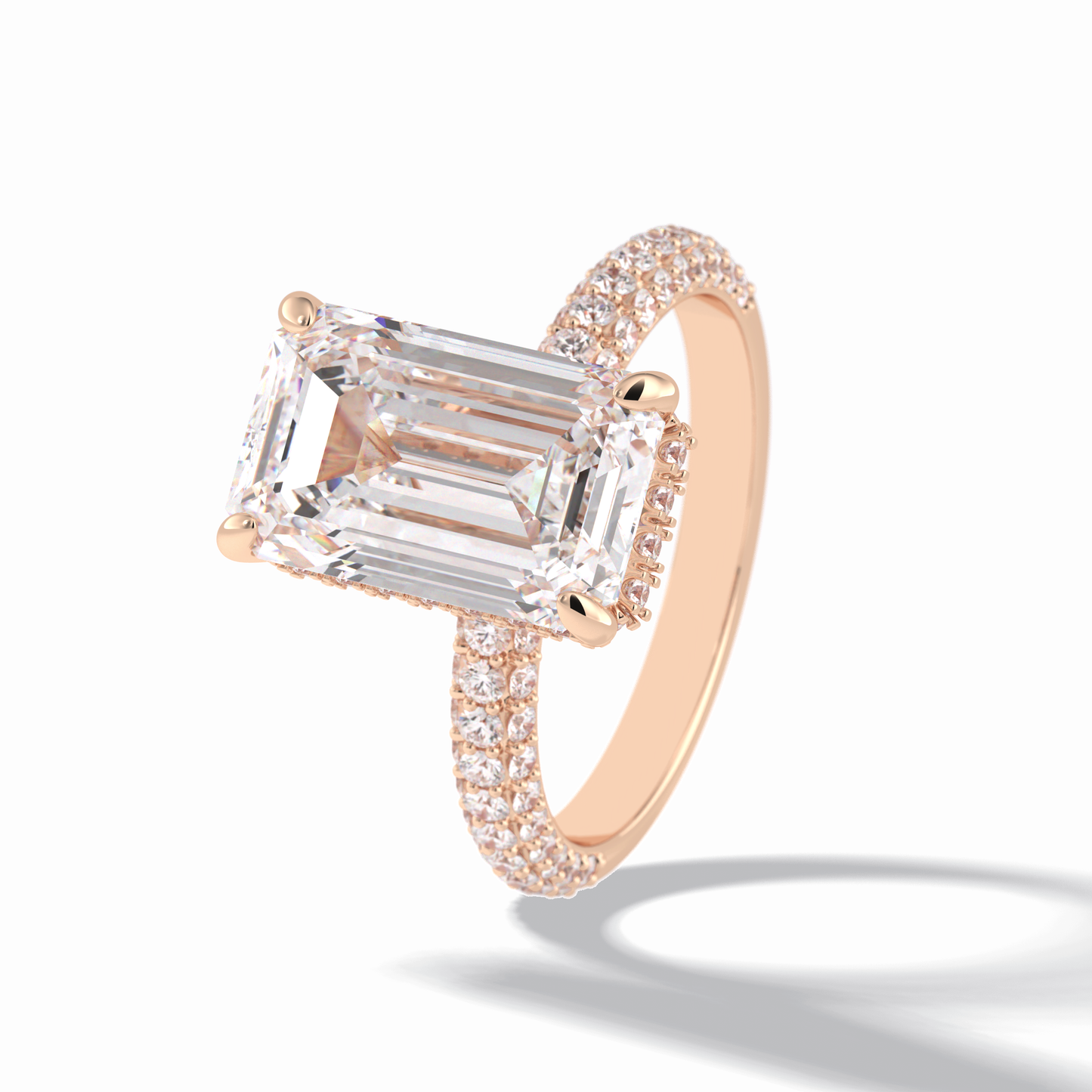 3.99 CT Emerald Cut Hidden Halo & Pave Style Moissanite Engagement Rings