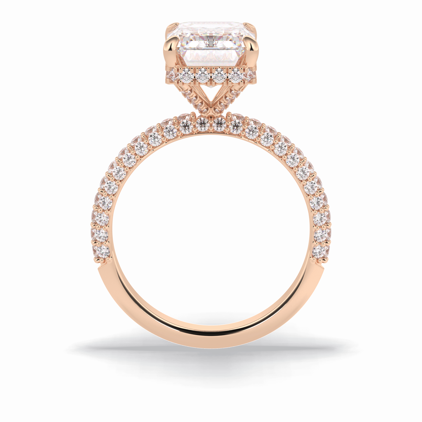 3.99 CT Emerald Cut Hidden Halo & Pave Style Moissanite Engagement Rings