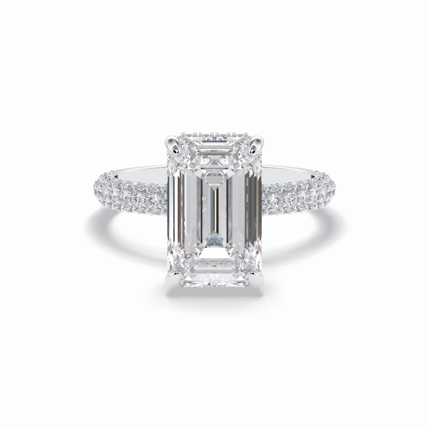 3.99 CT Emerald Cut Hidden Halo & Pave Style Moissanite Engagement Rings