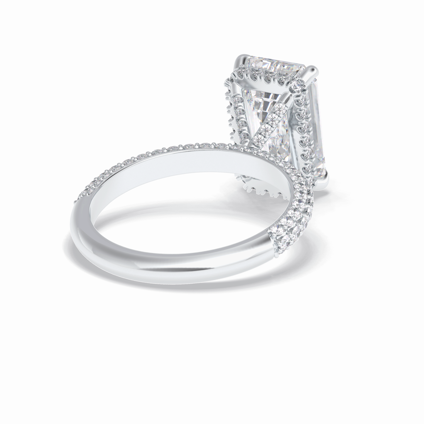 3.99 CT Emerald Cut Hidden Halo & Pave Style Moissanite Engagement Rings