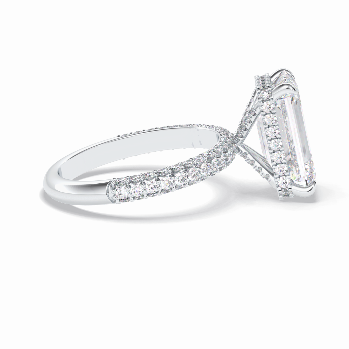 3.99 CT Emerald Cut Hidden Halo & Pave Style Moissanite Engagement Rings