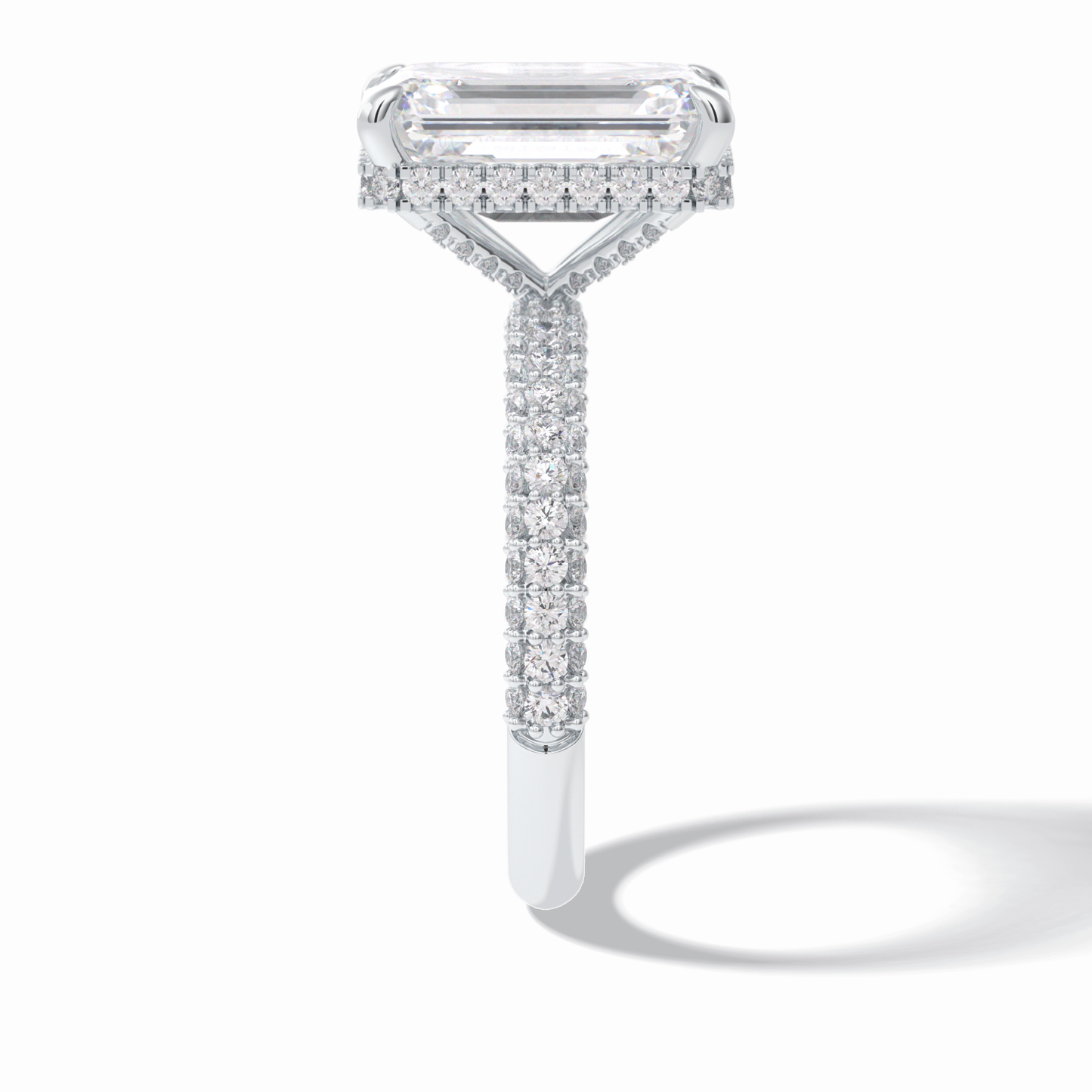 3.99 CT Emerald Cut Hidden Halo & Pave Style Moissanite Engagement Rings