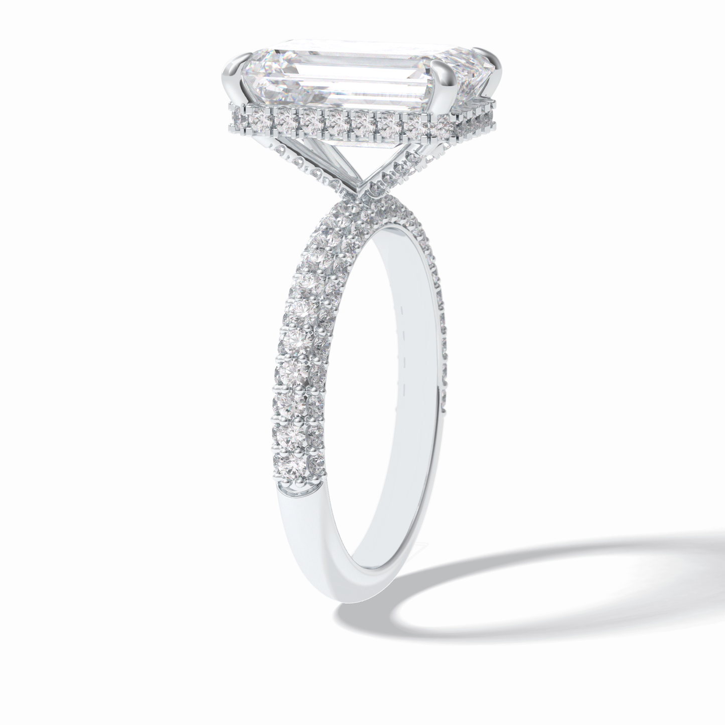 3.99 CT Emerald Cut Hidden Halo & Pave Style Moissanite Engagement Rings
