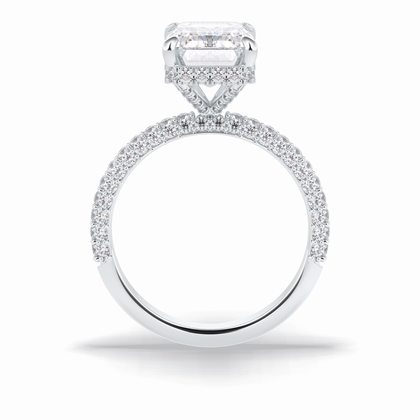 3.99 CT Emerald Cut Hidden Halo & Pave Style Moissanite Engagement Rings