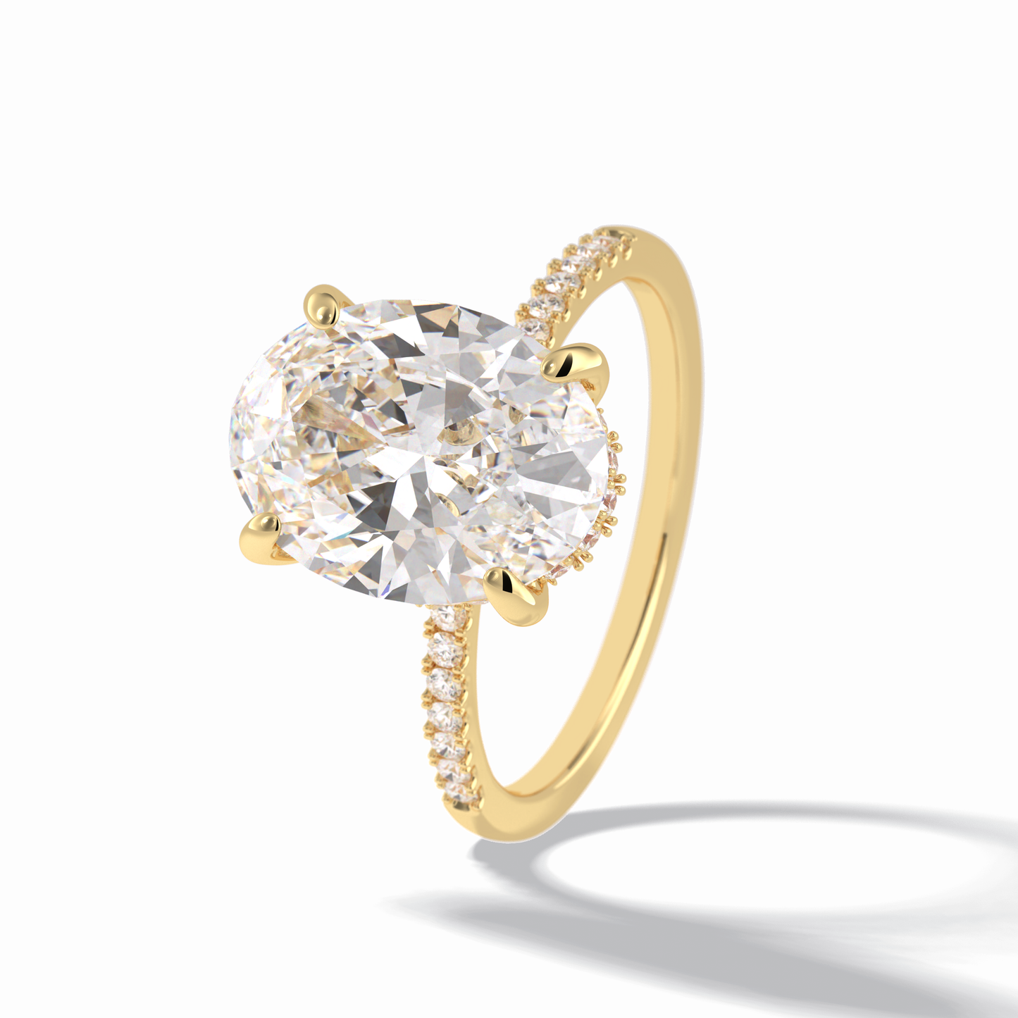 3.54 CT Oval Cut Hidden Halo & Pave Style Moissanite Engagement Rings