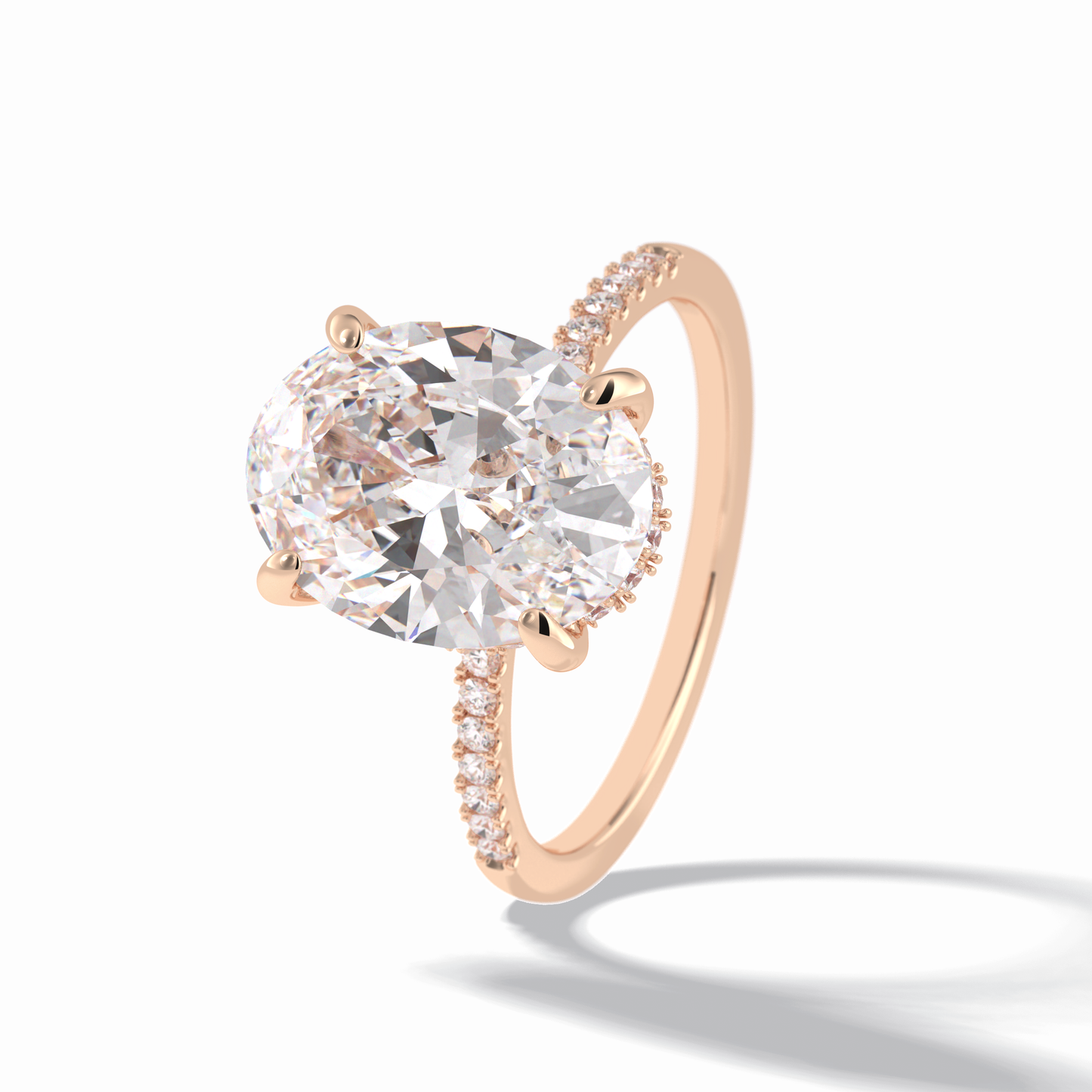 3.54 CT Oval Cut Hidden Halo & Pave Style Moissanite Engagement Rings