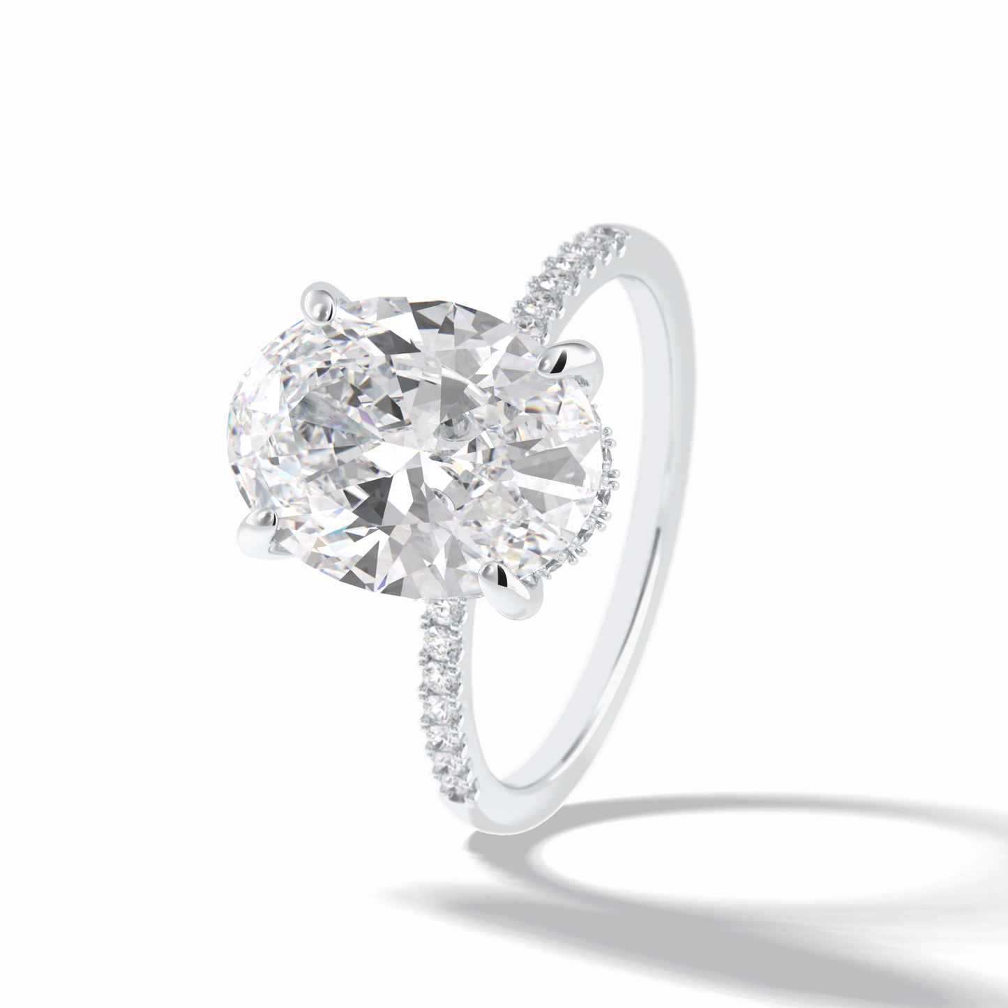 3.54 CT Oval Cut Hidden Halo & Pave Style Moissanite Engagement Rings