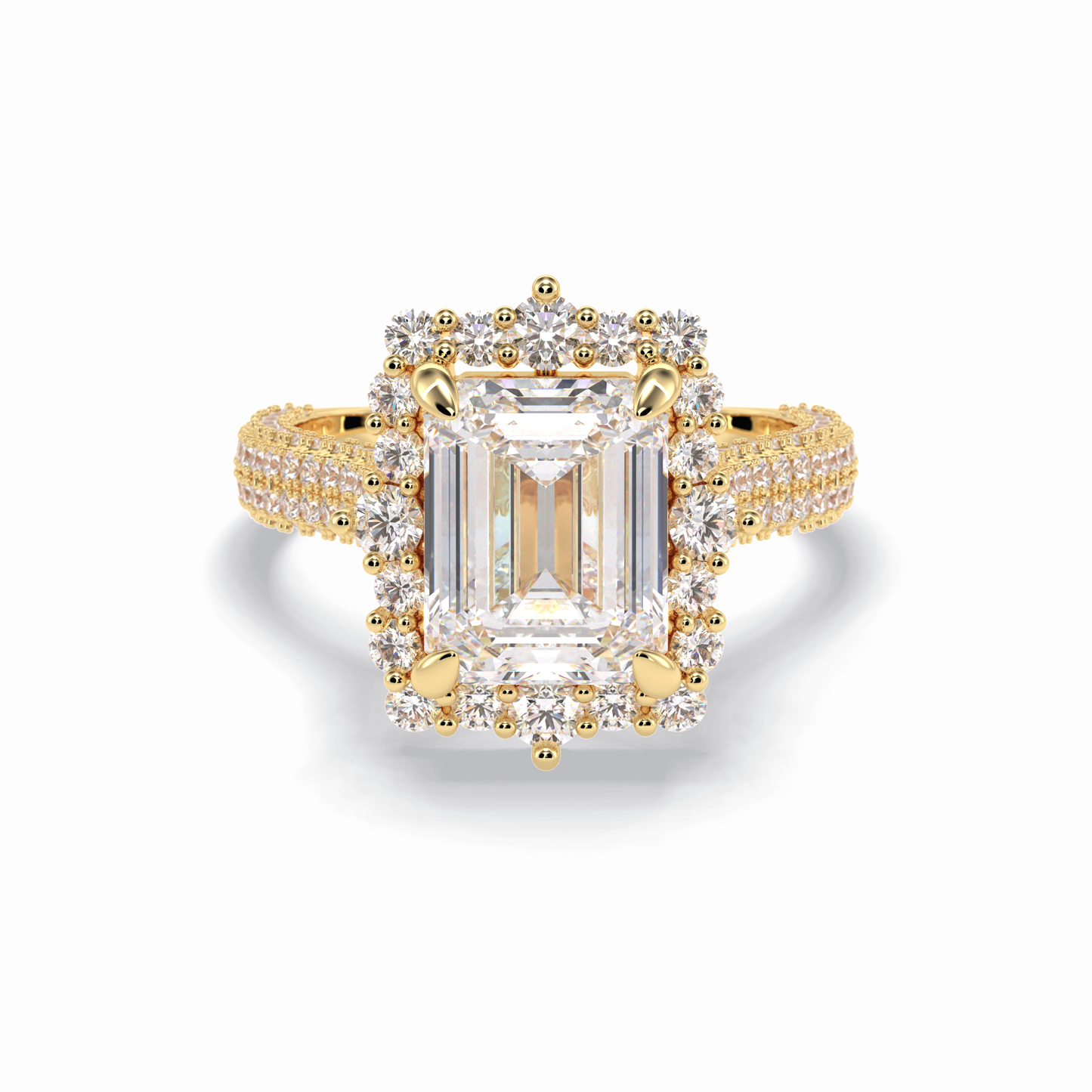 3.0 CT Emerald Cut Halo & Pave Style Moissanite Engagement Rings
