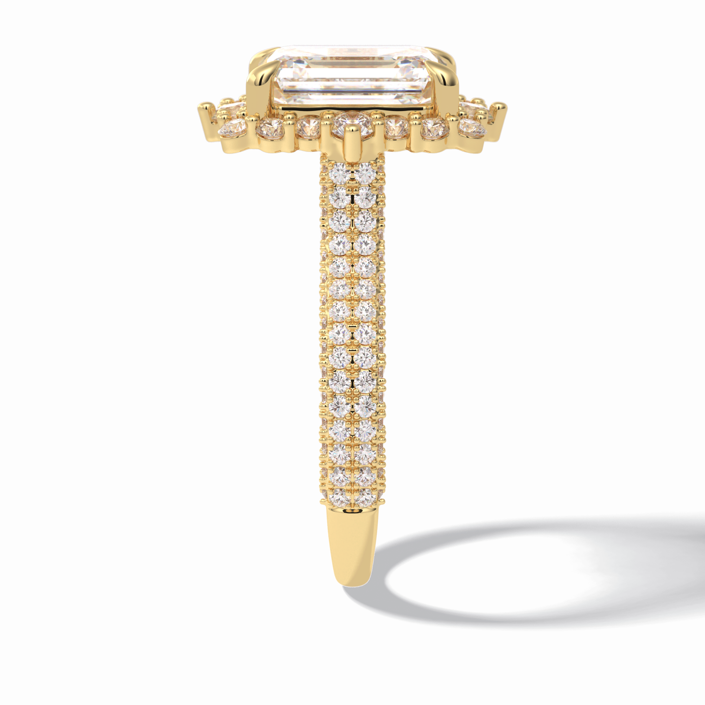 3.0 CT Emerald Cut Halo & Pave Style Moissanite Engagement Rings