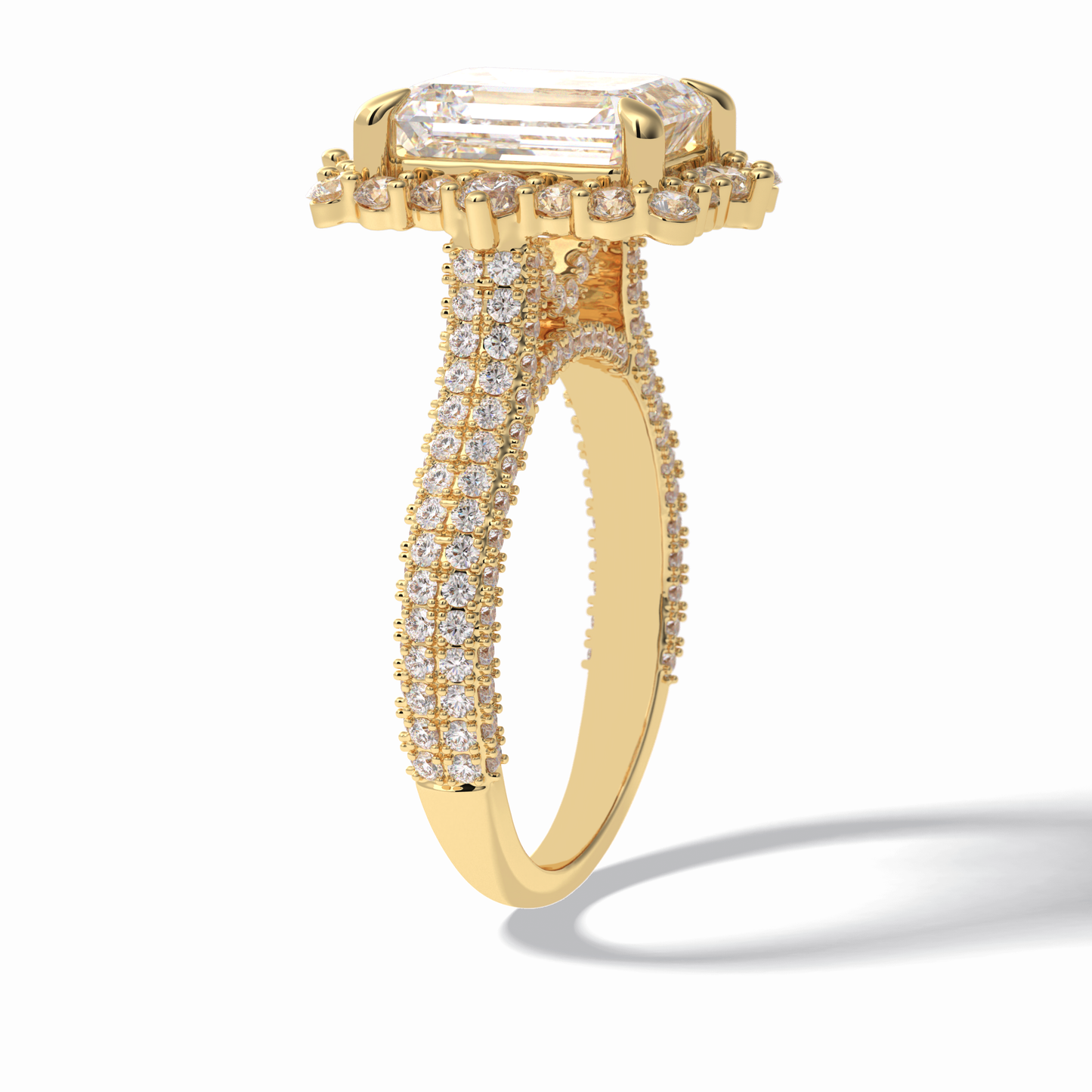 3.0 CT Emerald Cut Halo & Pave Style Moissanite Engagement Rings