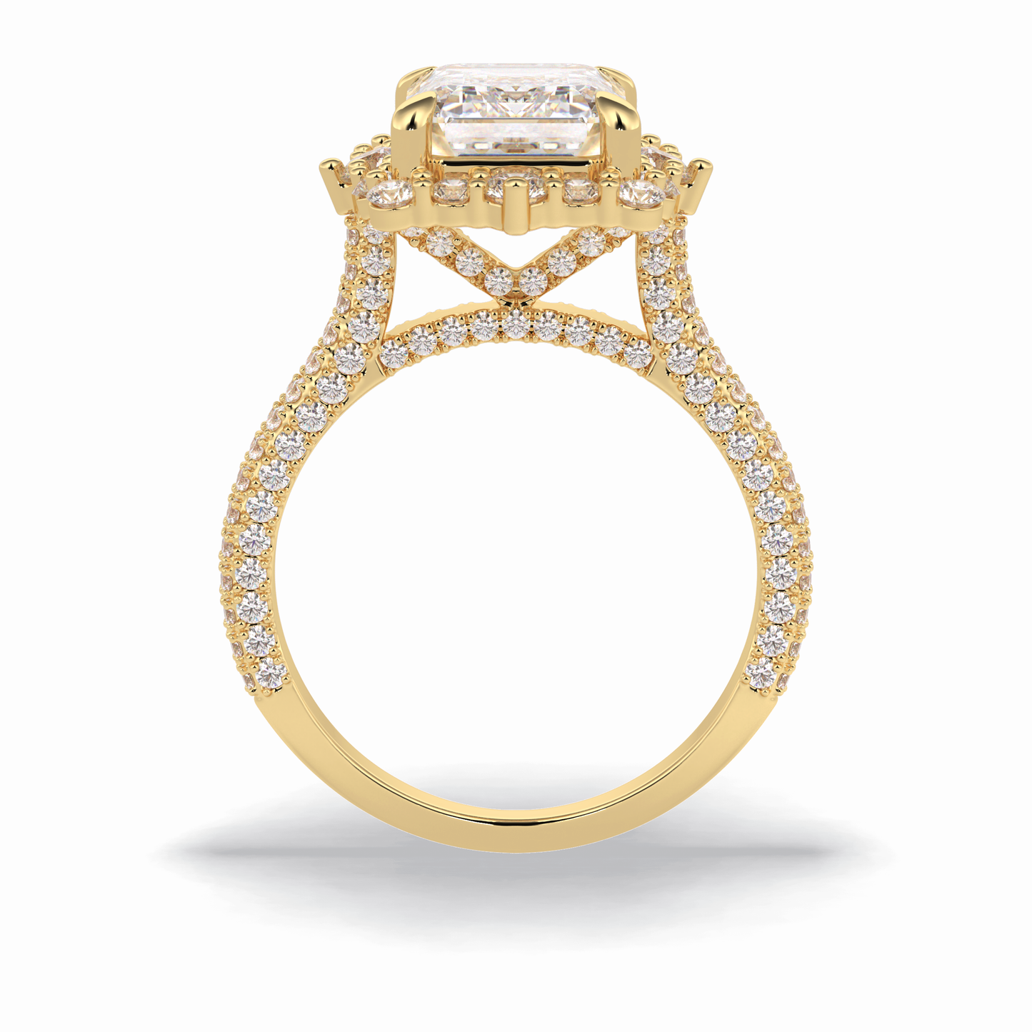 3.0 CT Emerald Cut Halo & Pave Style Moissanite Engagement Rings