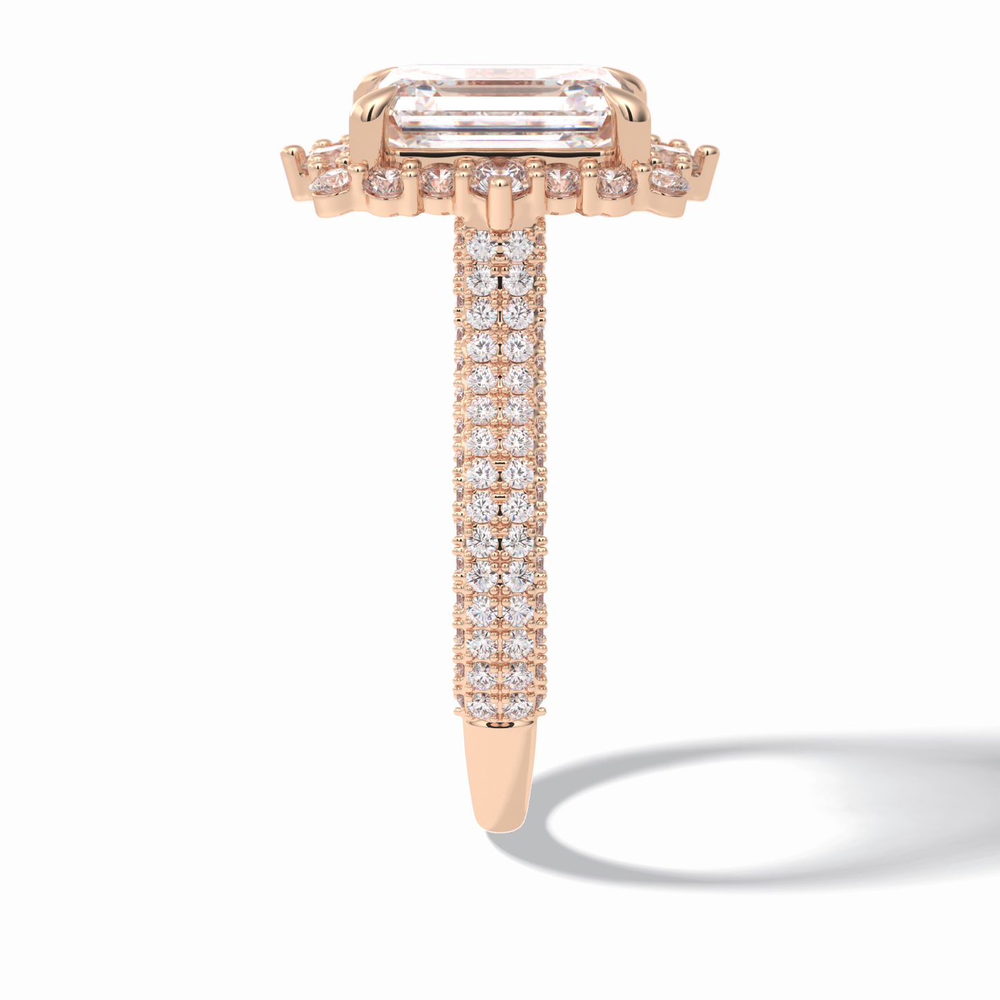 3.0 CT Emerald Cut Halo & Pave Style Moissanite Engagement Rings