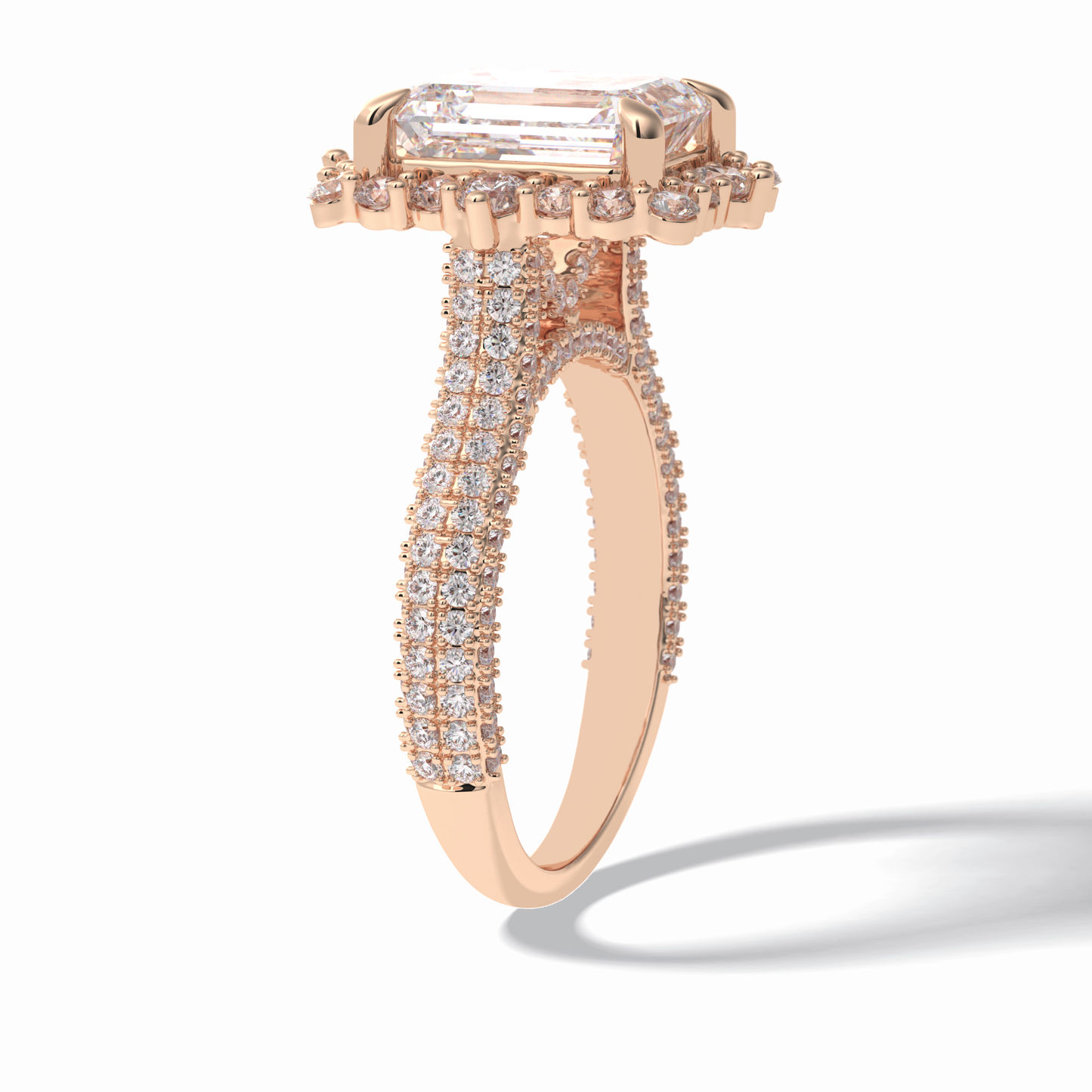 3.0 CT Emerald Cut Halo & Pave Style Moissanite Engagement Rings