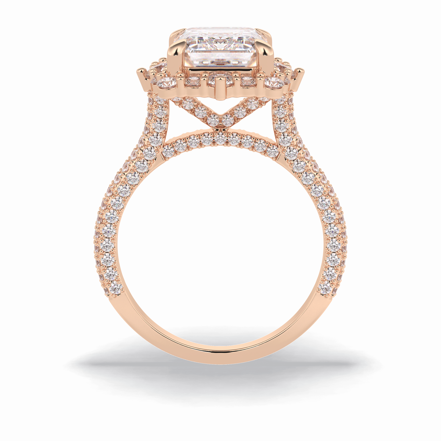 3.0 CT Emerald Cut Halo & Pave Style Moissanite Engagement Rings