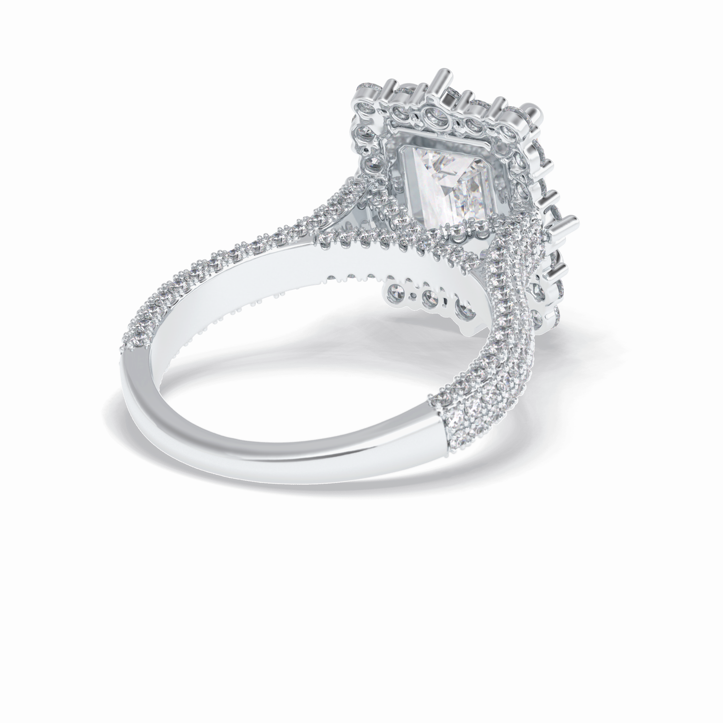 3.0 CT Emerald Cut Halo & Pave Style Moissanite Engagement Rings