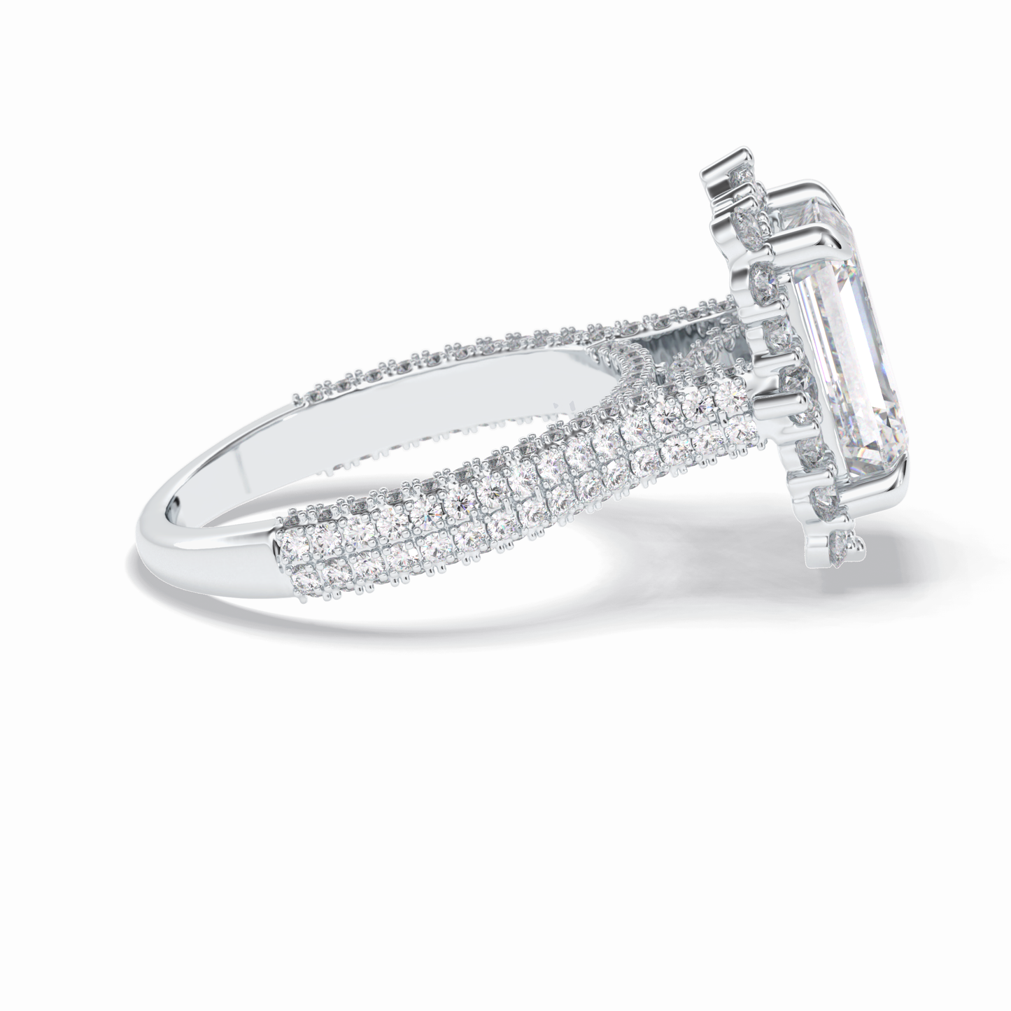 3.0 CT Emerald Cut Halo & Pave Style Moissanite Engagement Rings