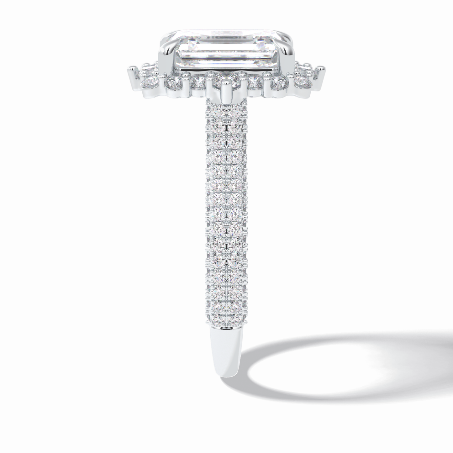 3.0 CT Emerald Cut Halo & Pave Style Moissanite Engagement Rings