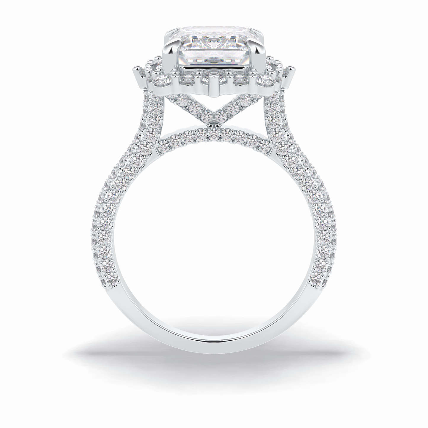 3.0 CT Emerald Cut Halo & Pave Style Moissanite Engagement Rings