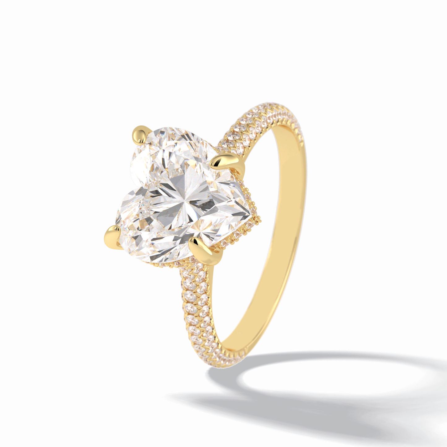 3.0 CT Heart Cut Hidden Halo & Pave Style Moissanite Engagement Rings
