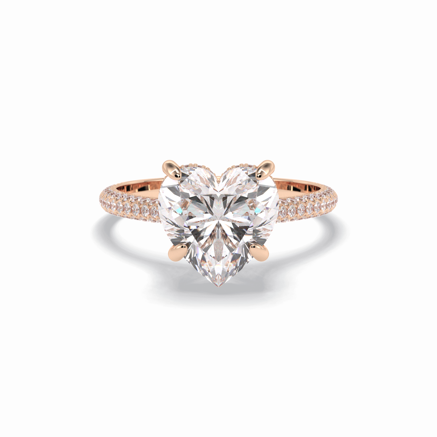3.0 CT Heart Cut Hidden Halo & Pave Style Moissanite Engagement Rings