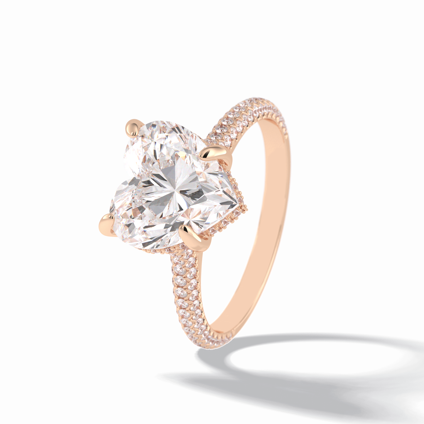 3.0 CT Heart Cut Hidden Halo & Pave Style Moissanite Engagement Rings