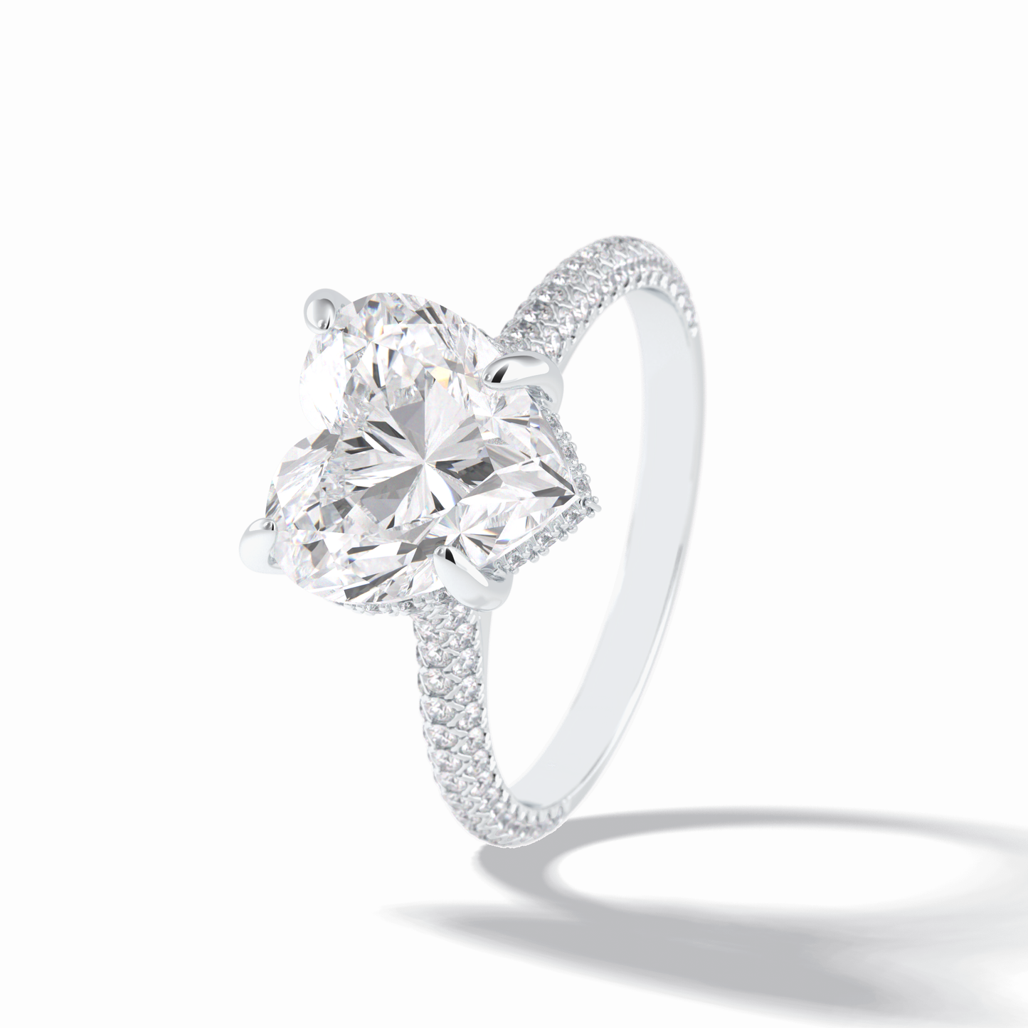3.0 CT Heart Cut Hidden Halo & Pave Style Moissanite Engagement Rings