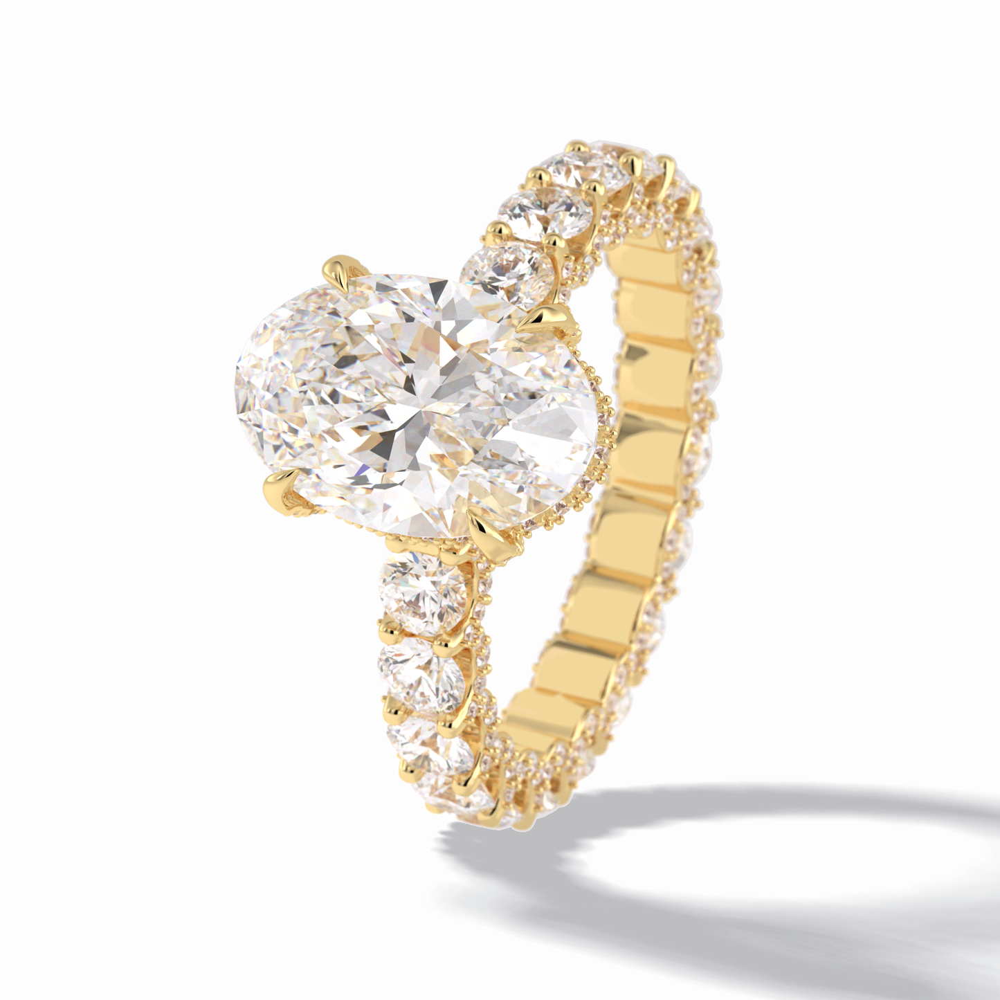 3.09 CT Oval Cut Hidden Halo & Pave Style Moissanite Engagement Rings
